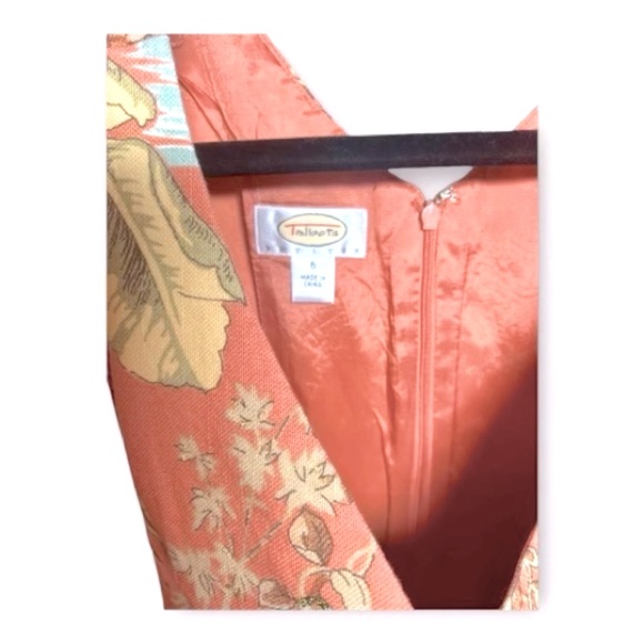 Vintage Talbots Petites Orange Multi Sleeveless V Neck Dress Jungle Palms SZ 6 - Picture 2 of 4